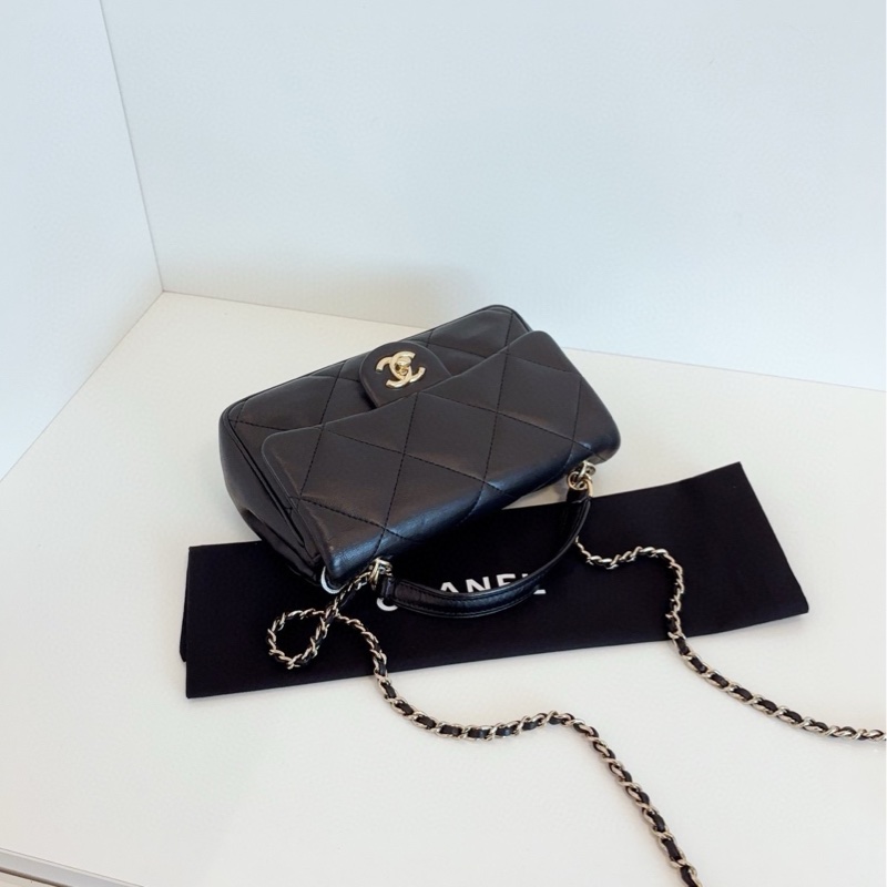 【98新🆕】Chanel 黑金大菱格CF Handle鏈條郵差包 手提斜挎包-4