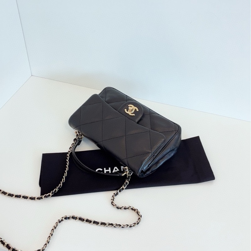 【98新🆕】Chanel 黑金大菱格CF Handle鏈條郵差包 手提斜挎包-5
