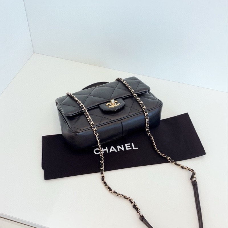 【98新🆕】Chanel 黑金大菱格CF Handle鏈條郵差包 手提斜挎包-6