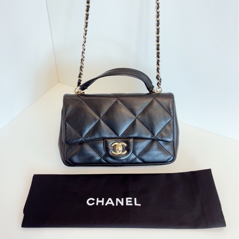 【98新🆕】Chanel 黑金大菱格CF Handle鏈條郵差包 手提斜挎包-7