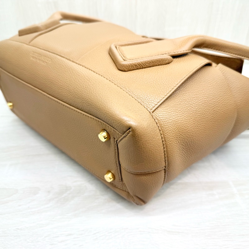 BV焦糖棕牛皮大編織Arco48下蓋肩背托特包-9