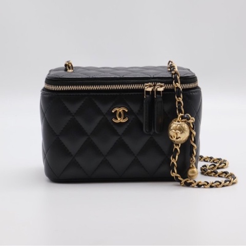 CHANEL 香奈兒 黑色  金球 化妝包 方盒子