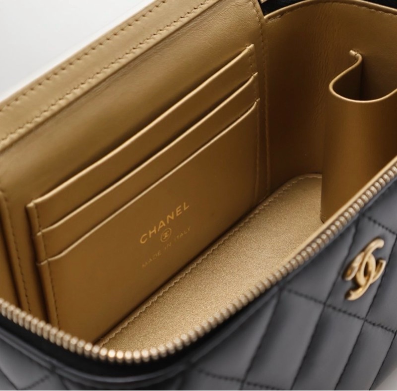 CHANEL 香奈兒 黑色  金球 化妝包 方盒子-2