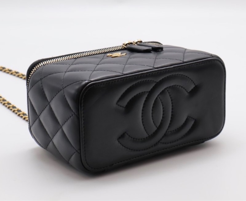 CHANEL 香奈兒 黑色  金球 化妝包 方盒子-7