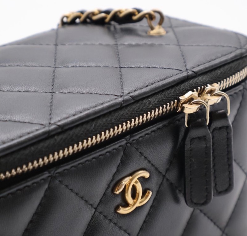 CHANEL 香奈兒 黑色  金球 化妝包 方盒子-13