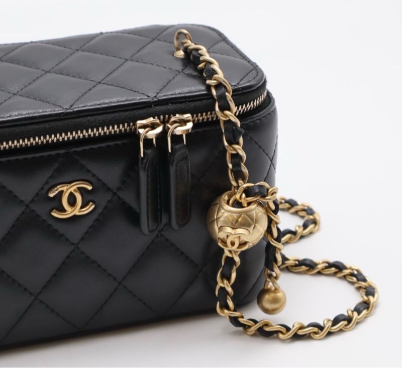 CHANEL 香奈兒 黑色  金球 化妝包 方盒子-14