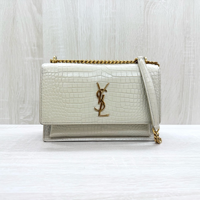 YSL奶油白鱷魚壓紋牛皮SUNSET中號日落包-1