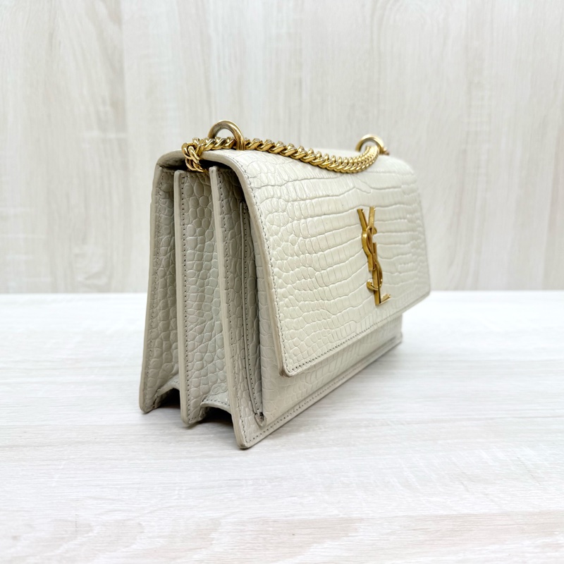 YSL奶油白鱷魚壓紋牛皮SUNSET中號日落包-3