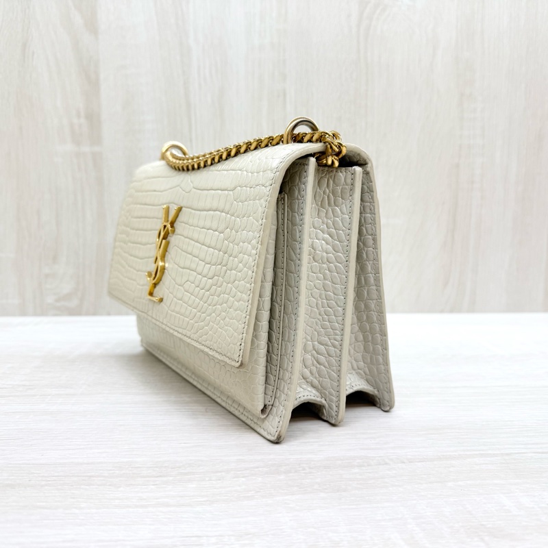 YSL奶油白鱷魚壓紋牛皮SUNSET中號日落包-4