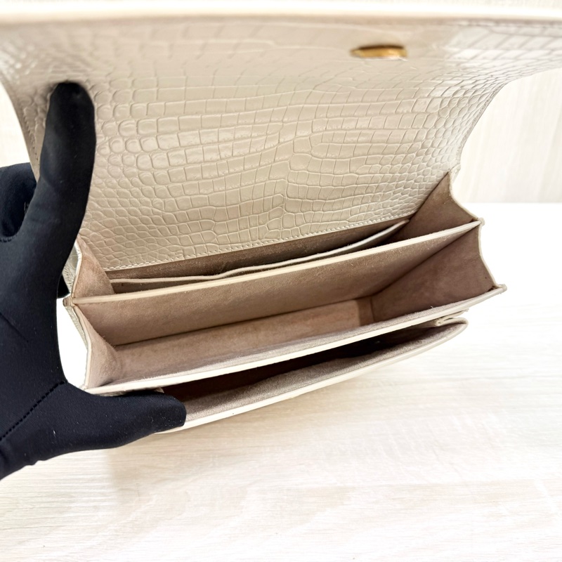 YSL奶油白鱷魚壓紋牛皮SUNSET中號日落包-6