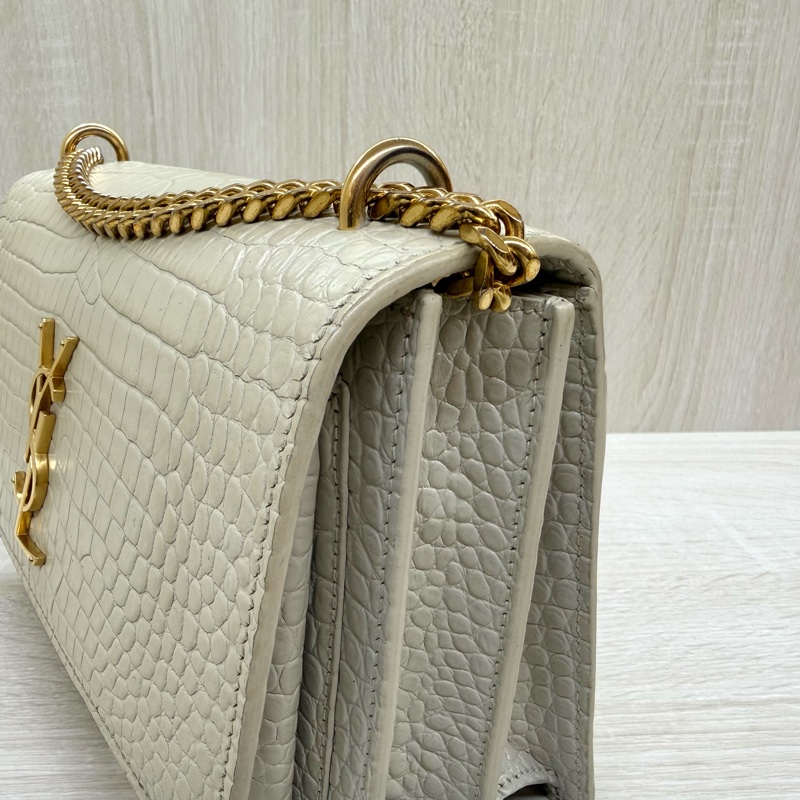 YSL奶油白鱷魚壓紋牛皮SUNSET中號日落包-7