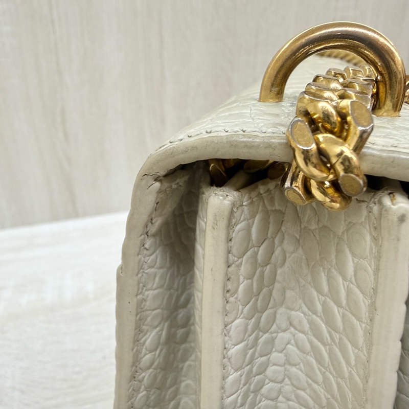 YSL奶油白鱷魚壓紋牛皮SUNSET中號日落包-8