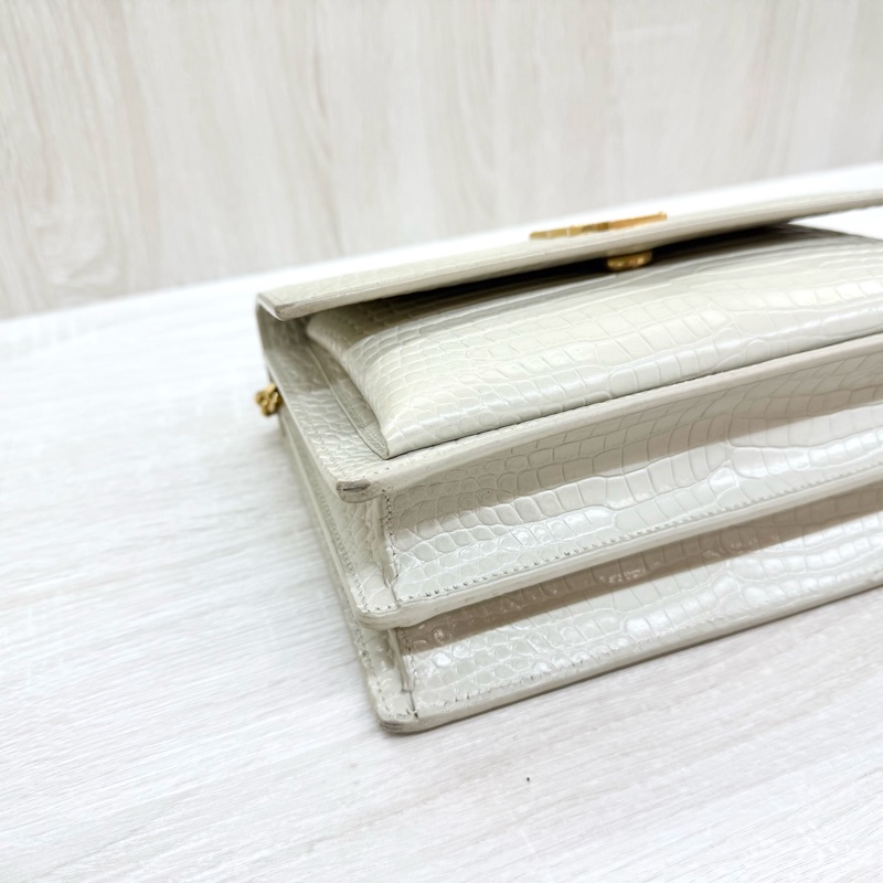 YSL奶油白鱷魚壓紋牛皮SUNSET中號日落包-9