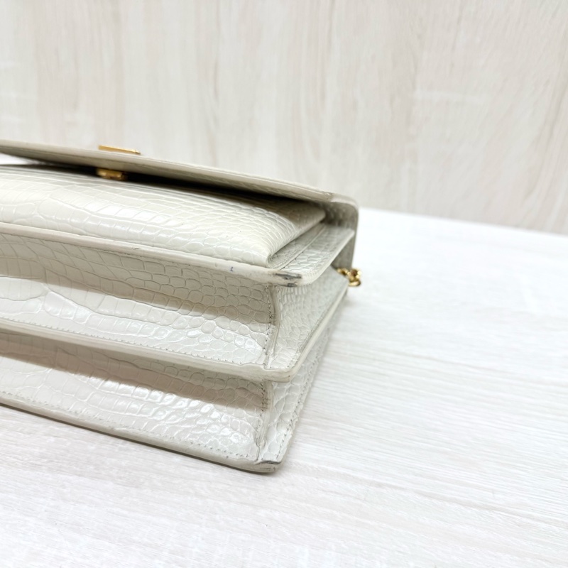 YSL奶油白鱷魚壓紋牛皮SUNSET中號日落包-10