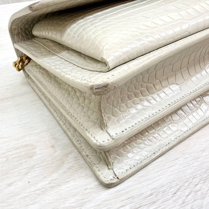 YSL奶油白鱷魚壓紋牛皮SUNSET中號日落包-11