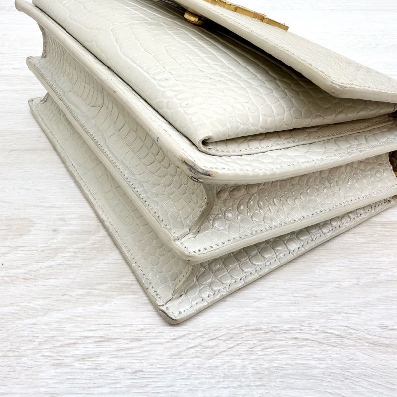 YSL奶油白鱷魚壓紋牛皮SUNSET中號日落包-12