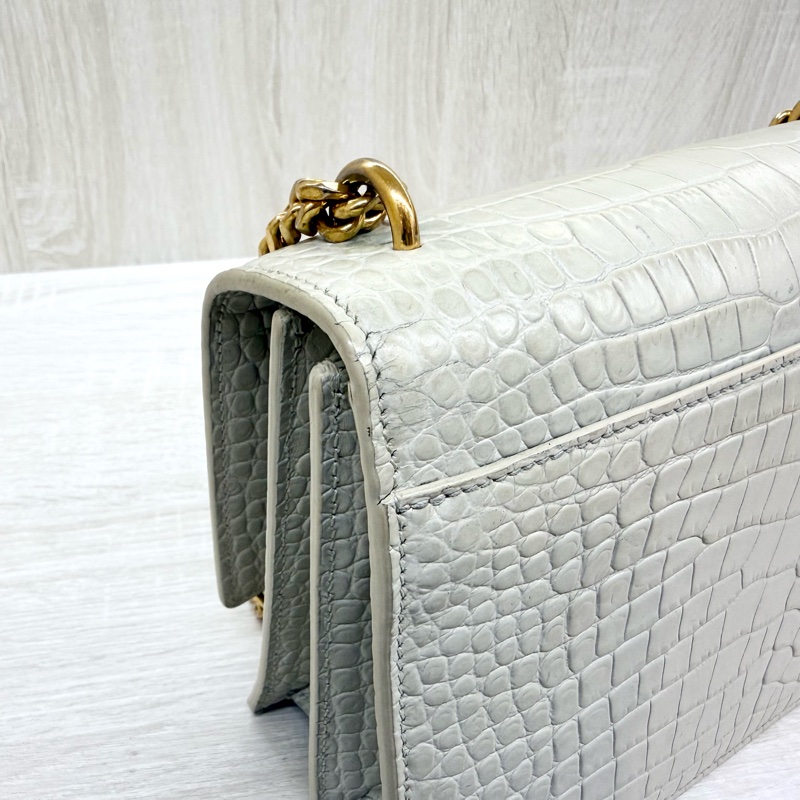 YSL奶油白鱷魚壓紋牛皮SUNSET中號日落包-13