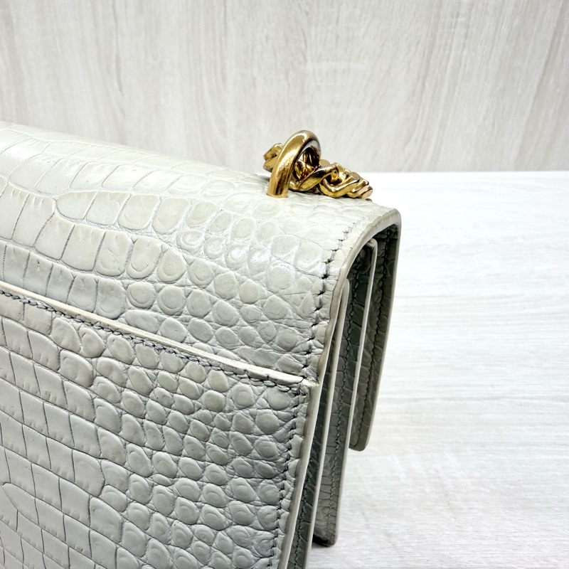 YSL奶油白鱷魚壓紋牛皮SUNSET中號日落包-14