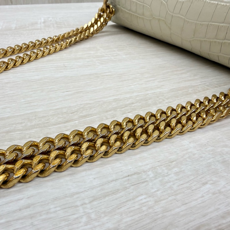 YSL奶油白鱷魚壓紋牛皮SUNSET中號日落包-15