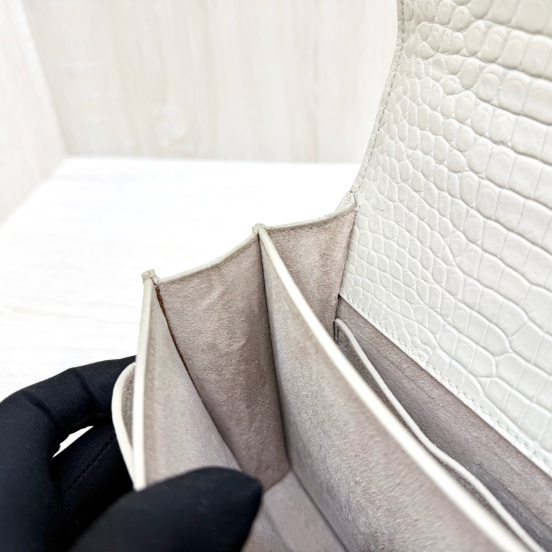 YSL奶油白鱷魚壓紋牛皮SUNSET中號日落包-23