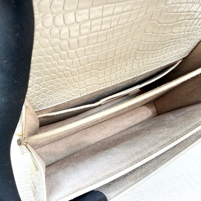 YSL奶油白鱷魚壓紋牛皮SUNSET中號日落包-25