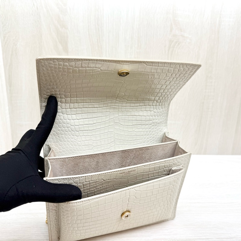 YSL奶油白鱷魚壓紋牛皮SUNSET中號日落包-26