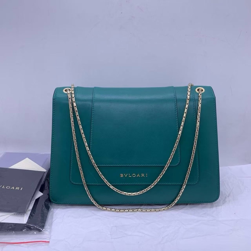 二手Bvlgari寶格麗Serpenti Forever蛇頭包祖母綠中號鏈條包，尺寸27*18*6cm 包身有划痕壓印-1