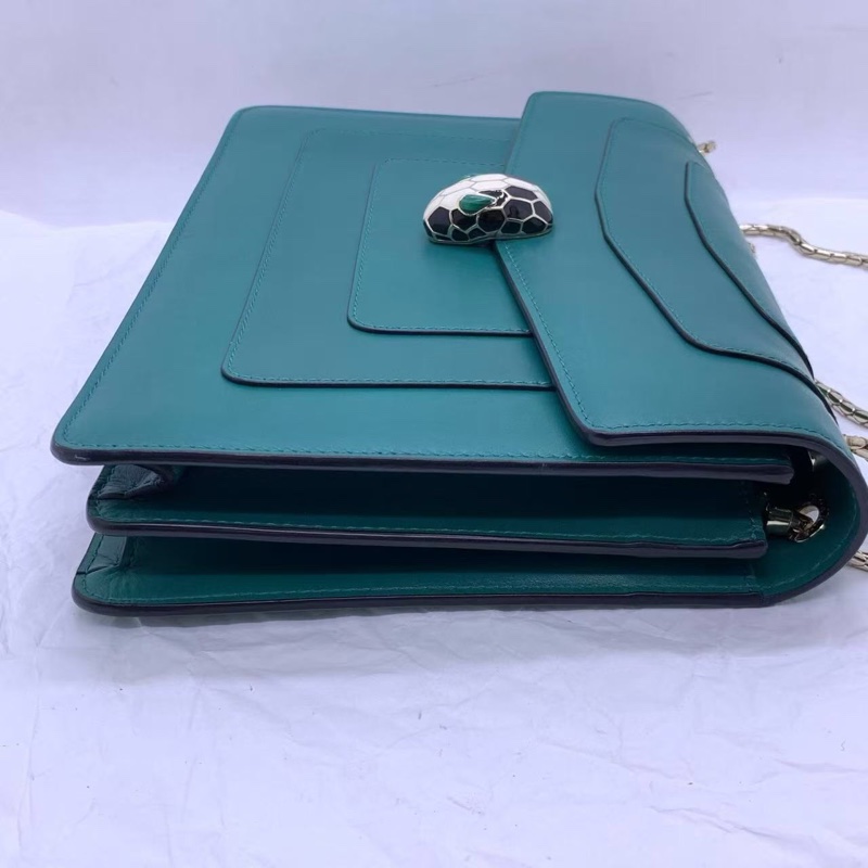 二手Bvlgari寶格麗Serpenti Forever蛇頭包祖母綠中號鏈條包，尺寸27*18*6cm 包身有划痕壓印-2