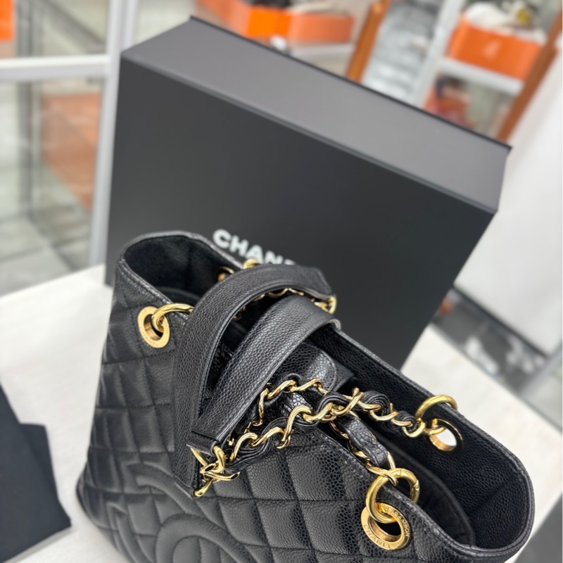 【98🆕】Chanel 黑金荔枝牛皮小號PST購物袋 small-1
