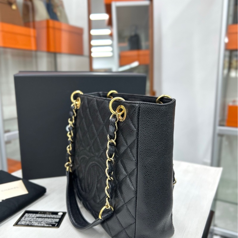 【98🆕】Chanel 黑金荔枝牛皮小號PST購物袋 small-3