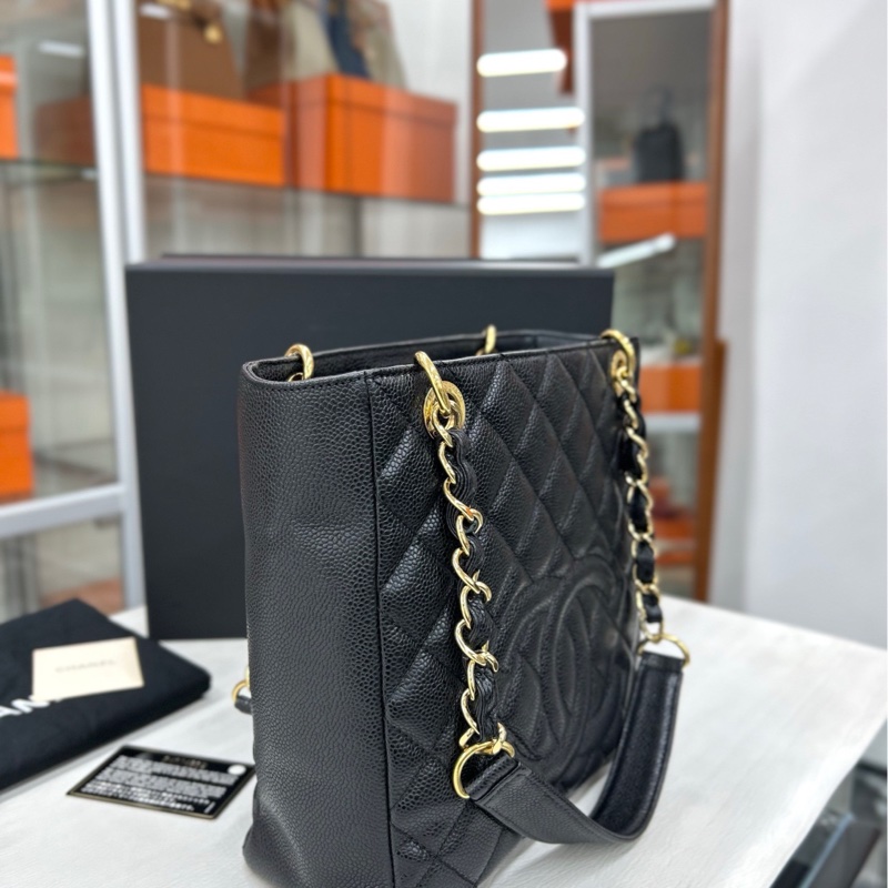 【98🆕】Chanel 黑金荔枝牛皮小號PST購物袋 small-4