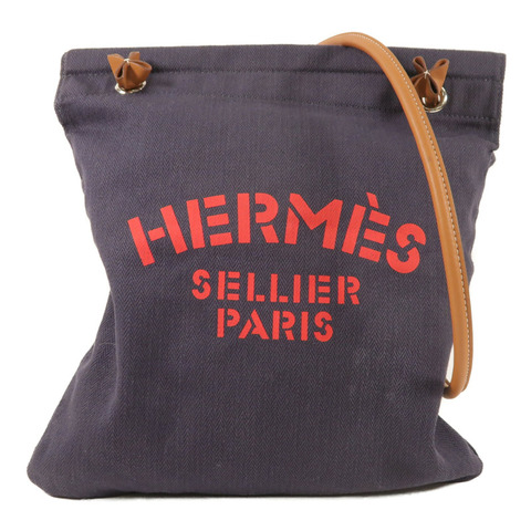 HERMES 帆布/Swift皮革Aline銀扣肩背袋