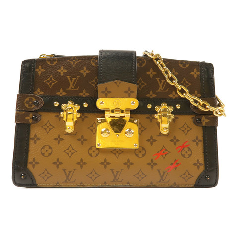 LOUIS VUITTON Monogram Reverse Trunk Clutch金扣肩背袋棕色
