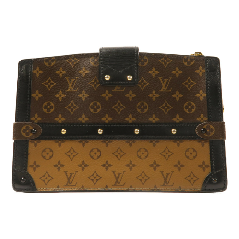 LOUIS VUITTON Monogram Reverse Trunk Clutch金扣肩背袋棕色-1