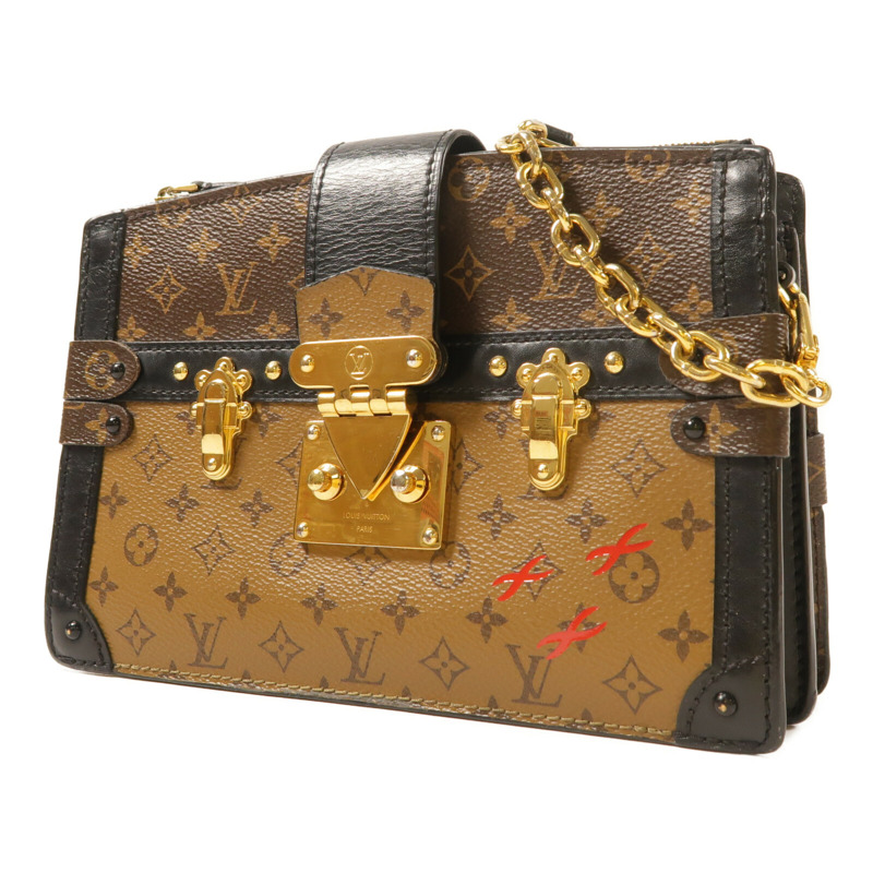 LOUIS VUITTON Monogram Reverse Trunk Clutch金扣肩背袋棕色-2