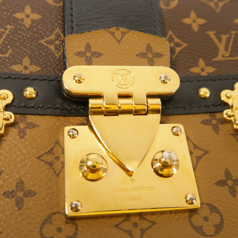LOUIS VUITTON Monogram Reverse Trunk Clutch金扣肩背袋棕色-7