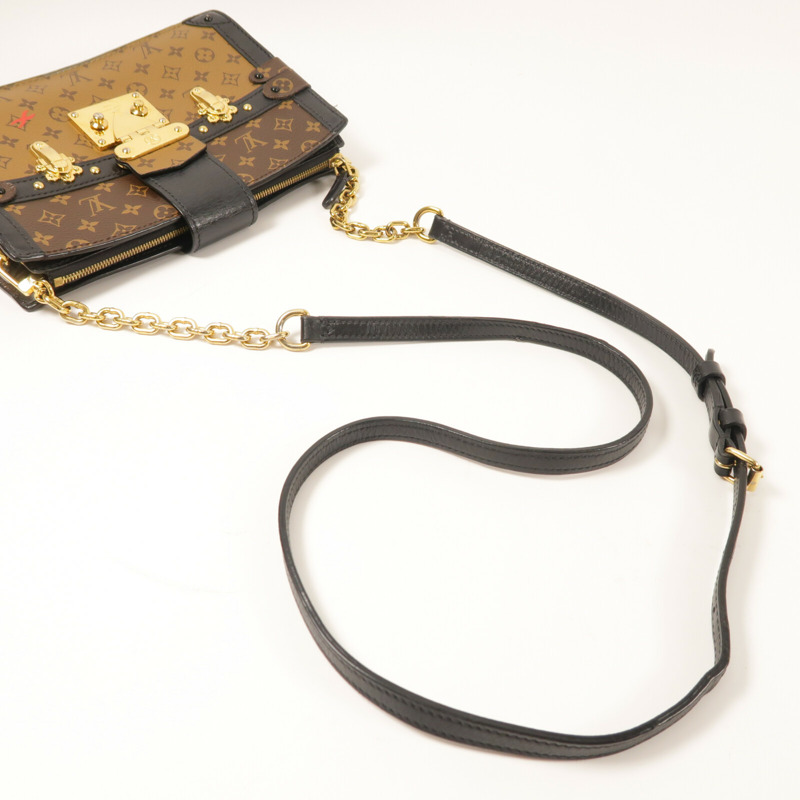 LOUIS VUITTON Monogram Reverse Trunk Clutch金扣肩背袋棕色-8