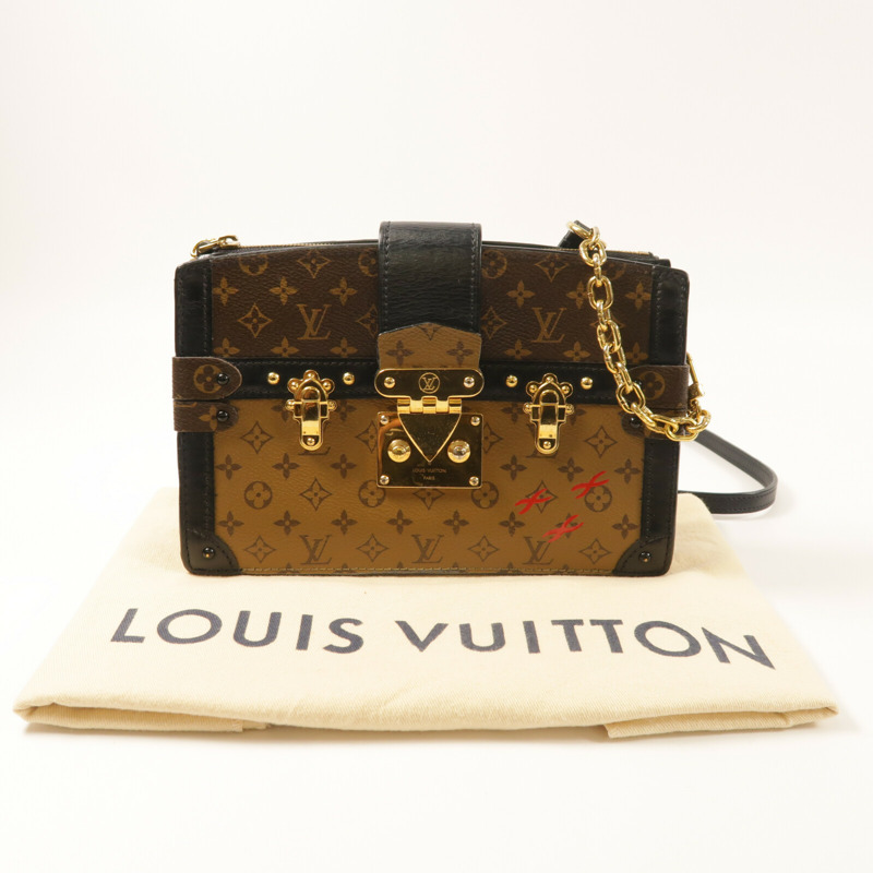 LOUIS VUITTON Monogram Reverse Trunk Clutch金扣肩背袋棕色-9