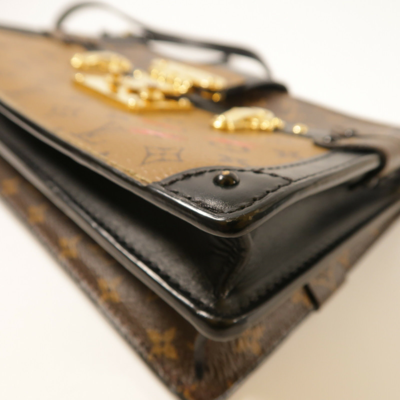 LOUIS VUITTON Monogram Reverse Trunk Clutch金扣肩背袋棕色-11