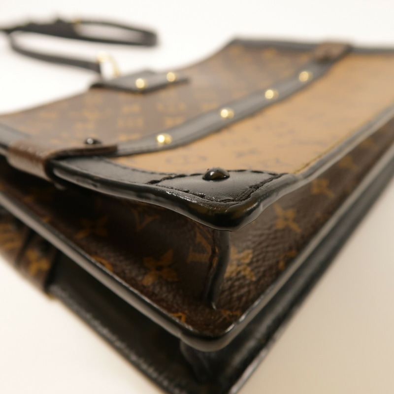 LOUIS VUITTON Monogram Reverse Trunk Clutch金扣肩背袋棕色-12