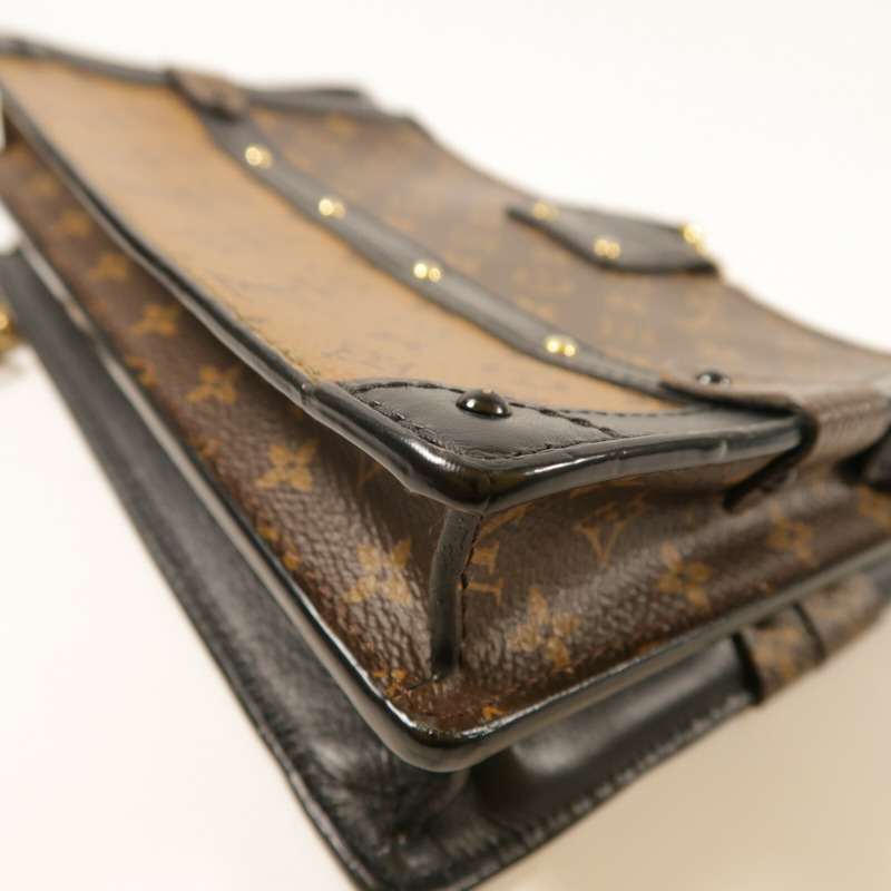 LOUIS VUITTON Monogram Reverse Trunk Clutch金扣肩背袋棕色-13