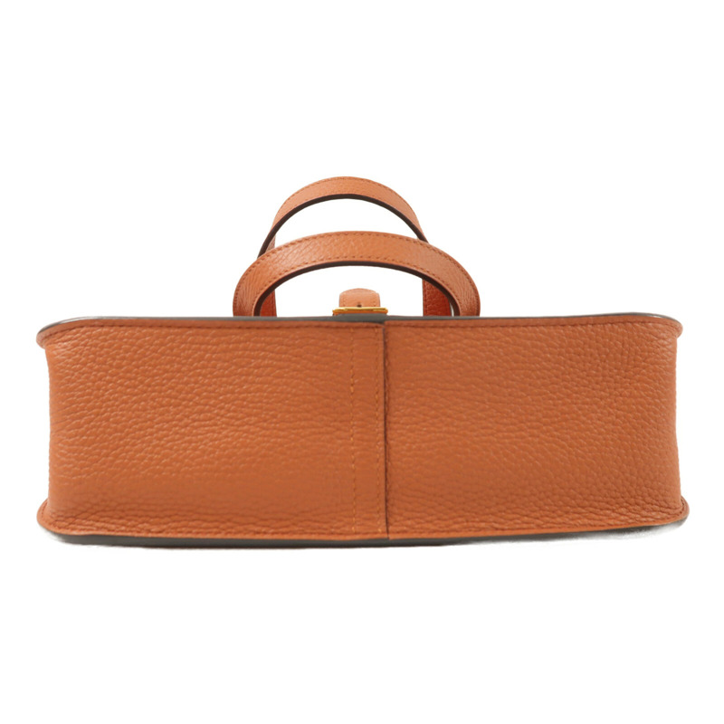 HERMES Clemence皮革Halzan 25 Verso金扣手挽肩背兩用袋Cuivre/Capucine-3