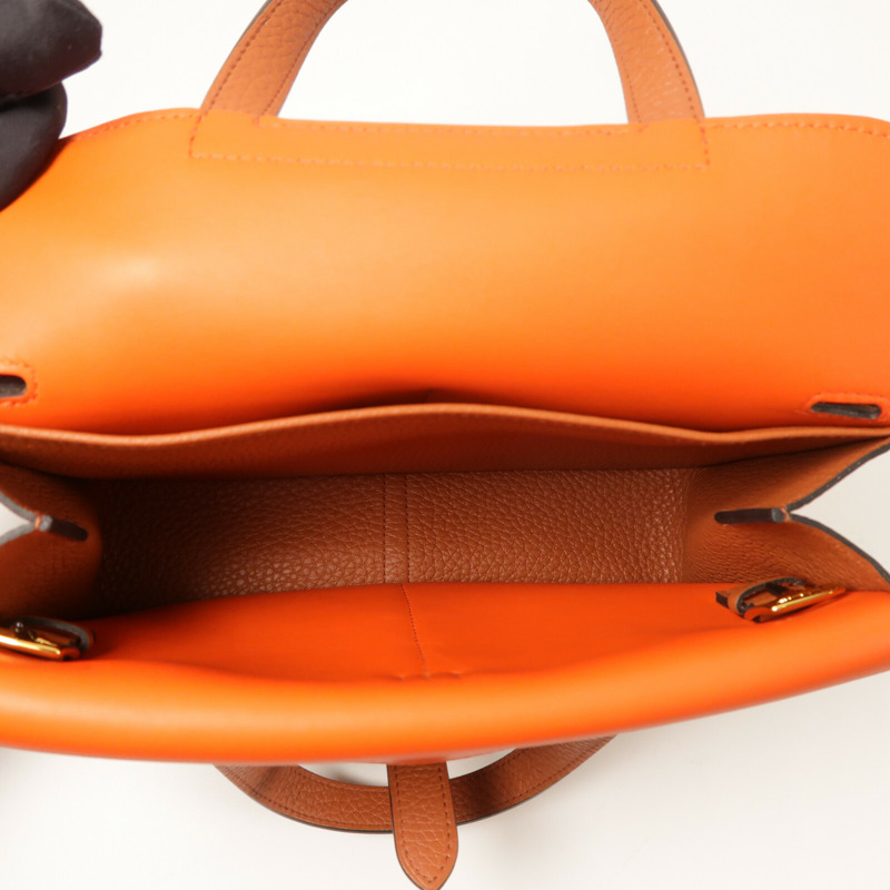 HERMES Clemence皮革Halzan 25 Verso金扣手挽肩背兩用袋Cuivre/Capucine-4