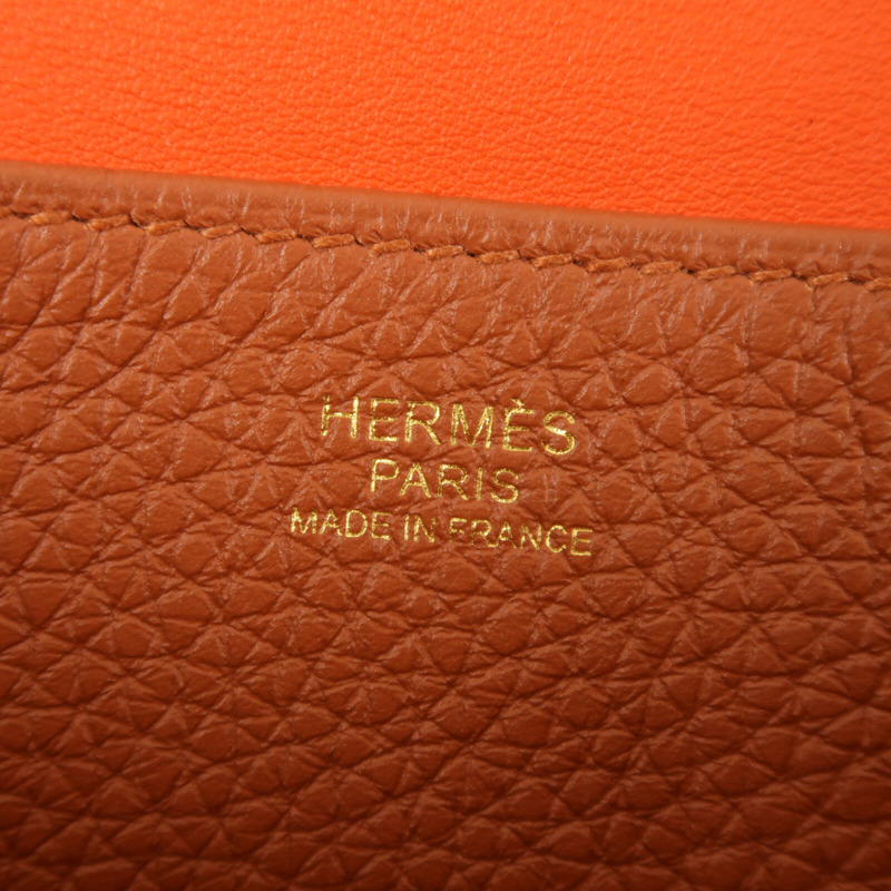 HERMES Clemence皮革Halzan 25 Verso金扣手挽肩背兩用袋Cuivre/Capucine-5
