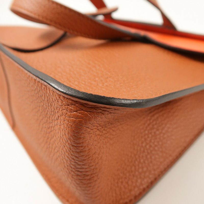 HERMES Clemence皮革Halzan 25 Verso金扣手挽肩背兩用袋Cuivre/Capucine-10