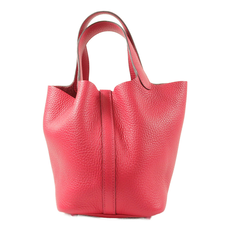 HERMES Clemence皮革Picotin PM手挽袋Rose Mexico-1
