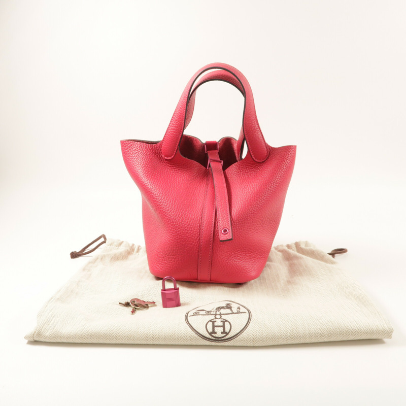 HERMES Clemence皮革Picotin PM手挽袋Rose Mexico-9