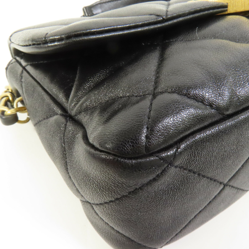 CHANEL 羊皮皮革Chain Shoulder金扣鏈帶肩背袋-11