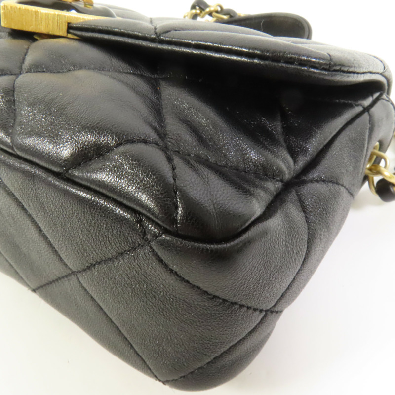 CHANEL 羊皮皮革Chain Shoulder金扣鏈帶肩背袋-12
