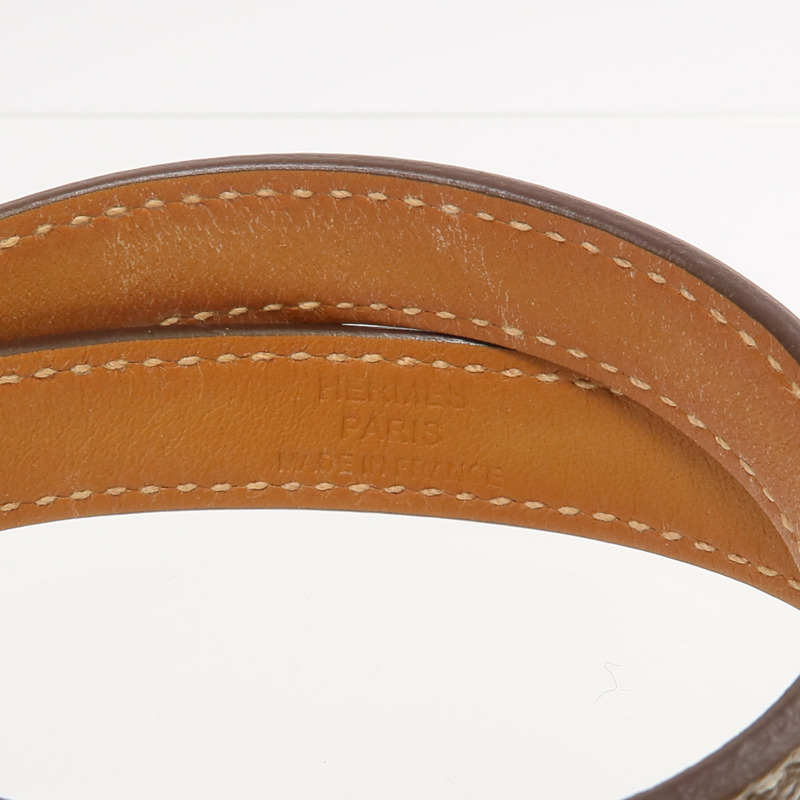 HERMES Epsom皮革Kelly Double Tour Bracelet金扣手帶Etoupe/Gold-7